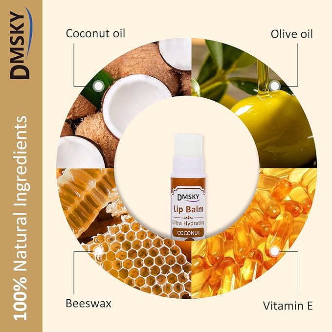 DMSKY 30 Pack Lip Balm, Natural Lip Balm Bulk with Vitamin E and Coconut Oil, Moisturizing Soothing Chapped Lips-15 Flavors