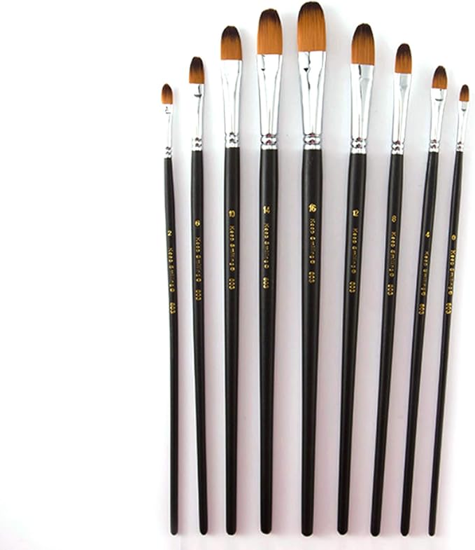 9 Pcs Filbert Long Handle Artist Paint Brush Set, Quality Synthetic Hair and Wooden Handle for Acrylic Watercolor Oil Painting, Great for Beginners and Professionals