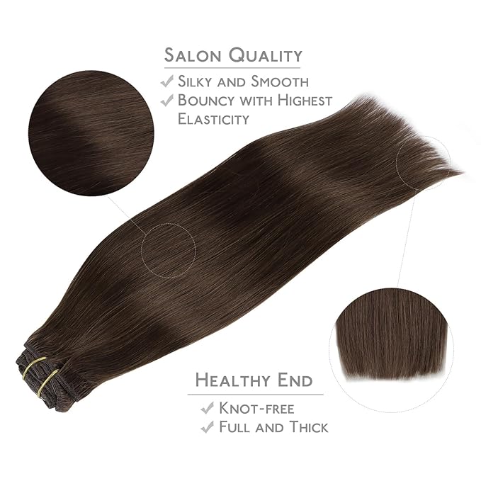 WENNALIFE Clip in Hair Extensions Real Human Hair, 24 Inch 160g 7pcs Chocolate Brown Remy Hair Straight Natural Extensiones De Cabello Humano Con Clip Ins