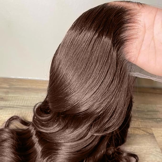 250 Density 13x6 FULL SKINLIKE HD lace front wigs Human Hair Chocolate Brown Pre Plucked Real 15A 0.10mm Ultra-thin Invisible Front HD Lace wigs Small Knots Body Wave Full Virgin Hair 18 Inch