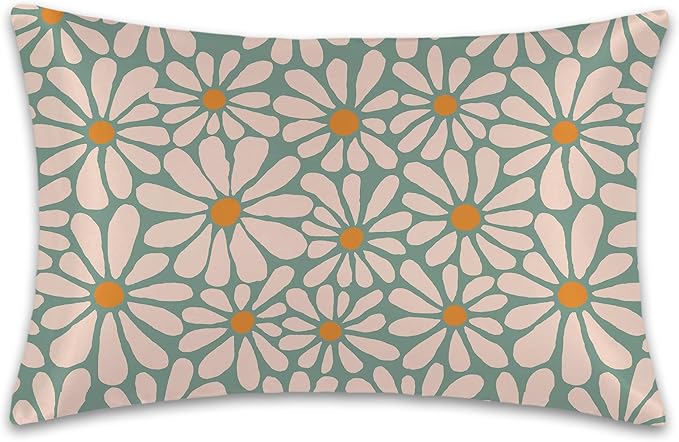 Boho Daisy Flowers Floral Groovy Retro Satin Pillow Case Queen Size,Soft Pillowcases for Hair and Skin Similar to Silk,Pillowcases with Hidden Zipper Bedding Accessories,20X30 Inches,1 Pack