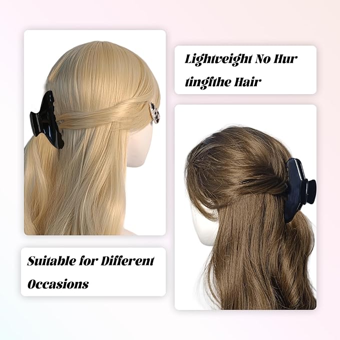 French Hair Claw Clips for Women Grils,4 Inch Strong Hold No Slip Grip Accessories Acetate Material,Not Easily Damaged,Thick or Thin Hair (Black)