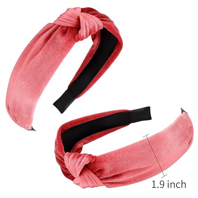 VELSCRUN Knotted Headbands - Pink, Red, Brown, Gray Velvet Wide Top Knot Hair Accessories for Women and Girls
