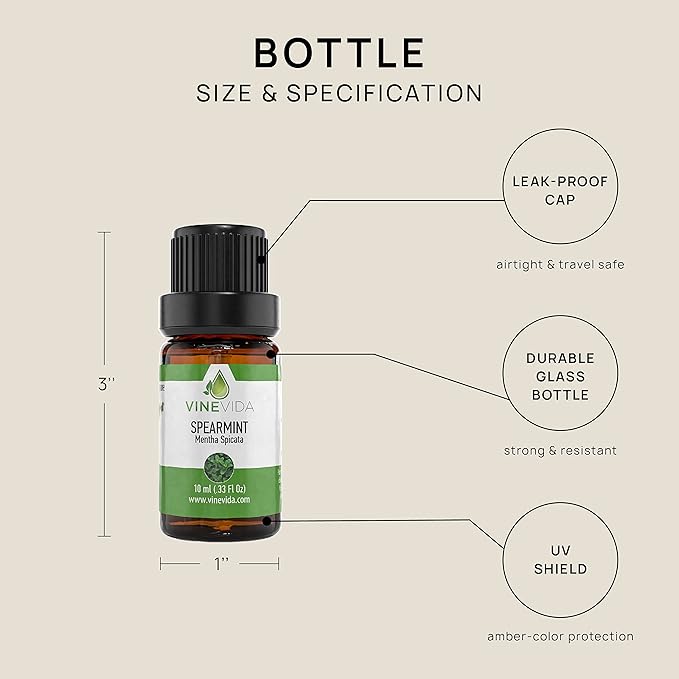 VINEVIDA Spearmint Essential Oil 10 mL - Undiluted Candle Scent DIY Scents for Candlemaking Soap Making Safe Skin,4OZV-OBP-SPR-60P-10ML