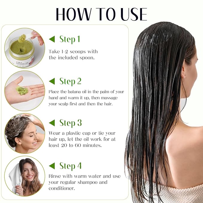 Raw Batana Oil for Hair Growth 4-in-1 Batana Oil with Rosemary, Castor Oils and Biotin for Reduce Hair Loss, Scalp Care, Repair Damaged Hair