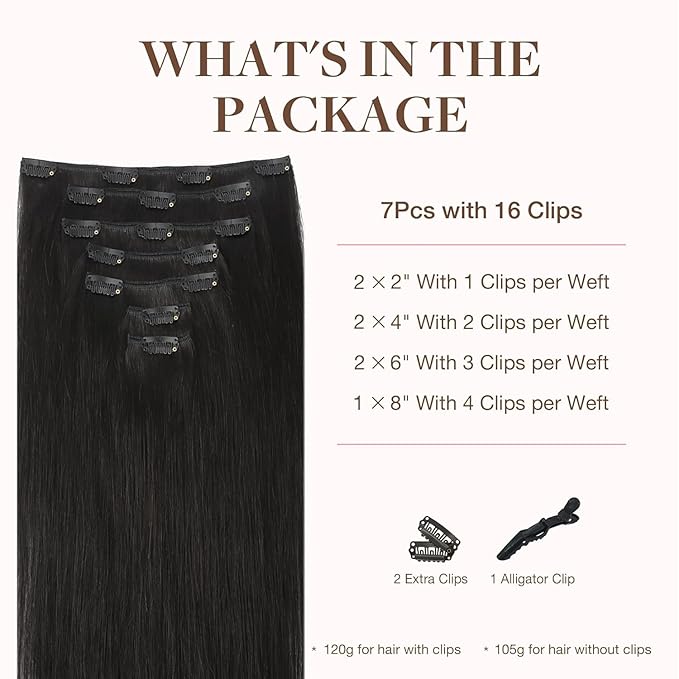 GOO GOO Clip in Hair Extensions Real Human Hair, Remy Human Hair Extensions Clip ins for Women, Natural Human Hair, 12inch 85g 7Pcs, 1B Natural black