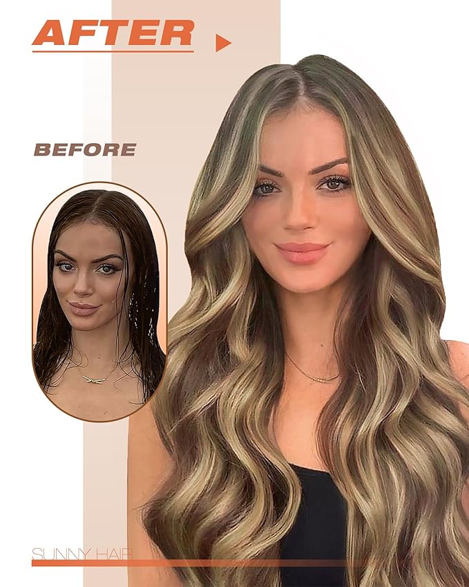 Sunny Hair Tape in Hair Extensions Real Human Hair Invisible Remy Hair Extensions Tape ins for Women Dark Brown Highlight Caramel Blonde 24 inch 20Pcs 50G