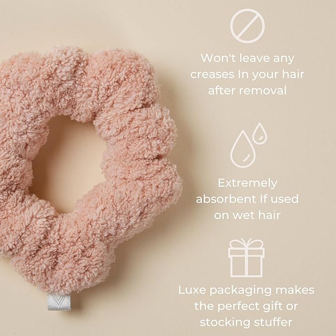 VOLO Hair Drying Scrunchie | Hair Scrunchies for Women | Ultra Soft, Thick, Anti Frizz, Breakage Free, Absorbent, & Gentle Ties that Decrease Dry Time | Microfiber | Luna Gray & Cloud Pink 4PK