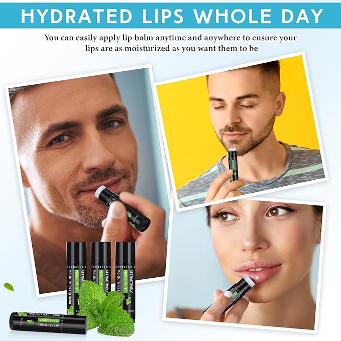 4 Pcs Lip Balm with Gift Box for Men Raffia Grass Organic Natural Beeswax Lip Balm for Father's Day Gifts Women Adults Teens Dry Chapped Lips Care Product