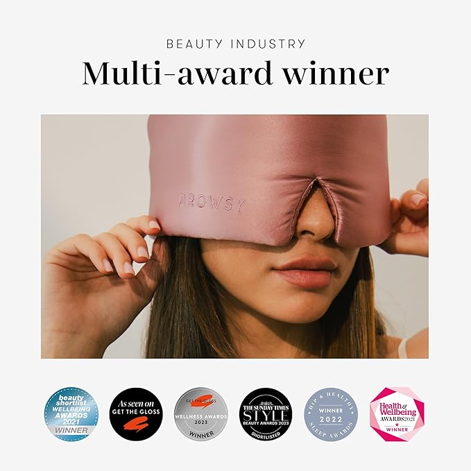 DROWSY Eyelash Protecting Silk Sleep Mask for Natural Lashes & Extensions. Deep Eye Cups, Zero Pressure, Total Blackout, Full Wraparound (Damask Rose)