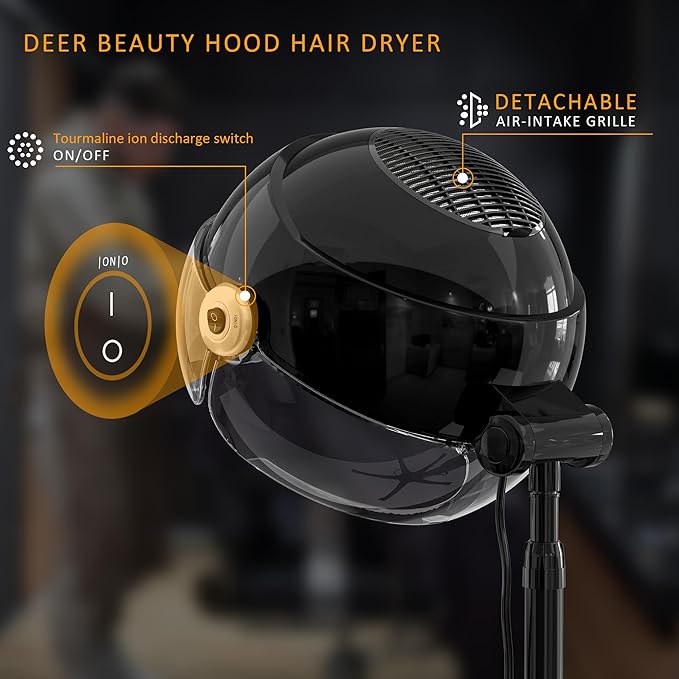 Professional Standing Hair Dryer - 1875W Floor Standing Hooded Dryer Hair Bonnet with Ionic Generator for Professional Salon Station Spa Home Use Hair Drying Treatment Adds Shine Volume (Gray)