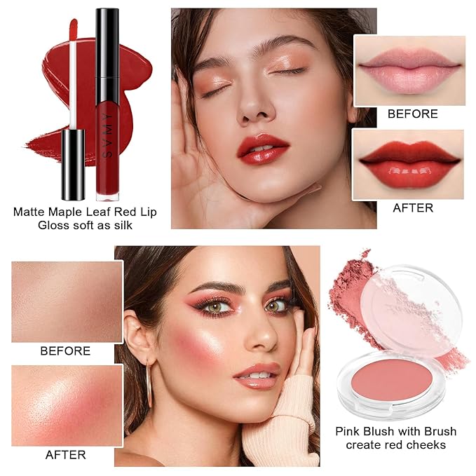 Makeup Kit for Teens Girls, Makeup Present Set for Women, Makeup Full Kit for Beginners, Mini Makeup Bundle Include 7 Puce colors Matte & Shimmer Pigmented Eyeshadow Palette, Eyebrow Powder