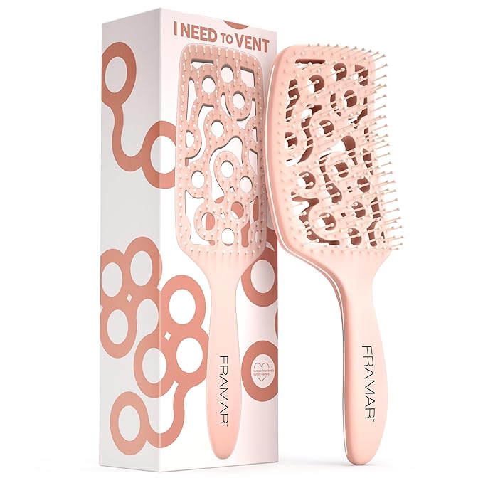 FRAMAR Professional Vented Hair Brush – Curved Hair Brush For Blow Drying, Wet Paddle Brush For Hair, Vent Brush For Blow Drying, Wet Hairbrush For Women – Heat Resistant - Champagne