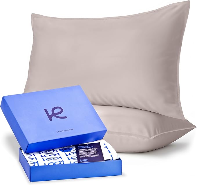 Kickoff Viscose Bamboo Pillowcase, Standard, Set of 2, 100% Organic Hidden Zippered Viscose Bamboo Pillow Case Standard Size, Cooling Pillow Cover for Hot Sleepers (20"x26", Grey Mist)