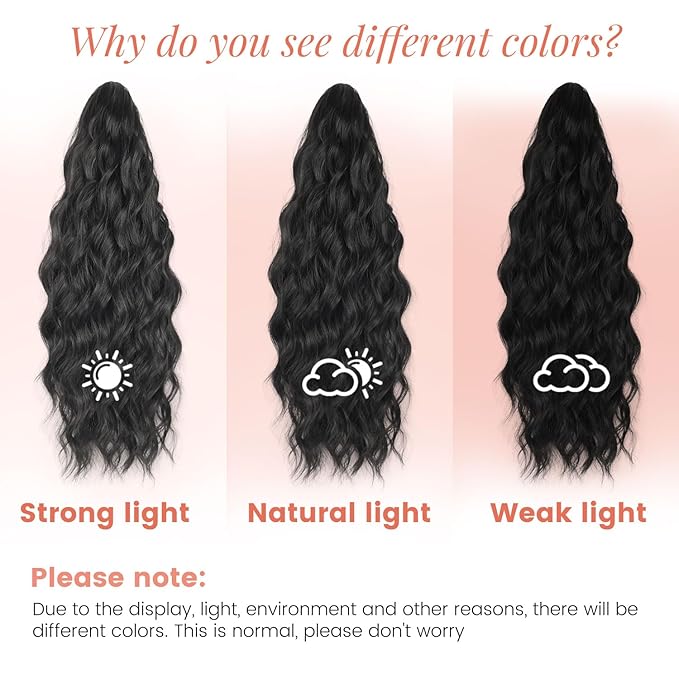 Ponytail Extension, 18 Inch Claw Clip Ponytail Extensions Curly Wavy Ponytail Hair Extension Jaw Clip on Pony Tails Hairpiece for Women Fluffy Natural Synthetic for Daily Use (Light Black)