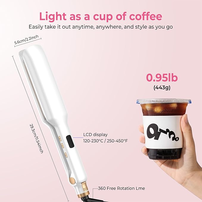 Hair Crimper Waver Curling Iron, 1/2 Inch Beach Waves Curling Wands, Ceramic 2 Barrels Deep Waver, Dual Voltage Hair Culer Tools with EU/UK Plug Adapter,12 Temps, 30S Heat up, Auto-Off (White Gold)