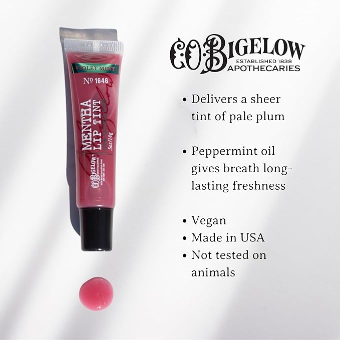 C.O. Bigelow Plum Mint Mentha Lip Tint Trio, Moisturizing Lip Balms for Dry Lips, Light Purple Tinted Lip Gloss, Bulk Lip Balm 3 Pack, 0.5 oz Each