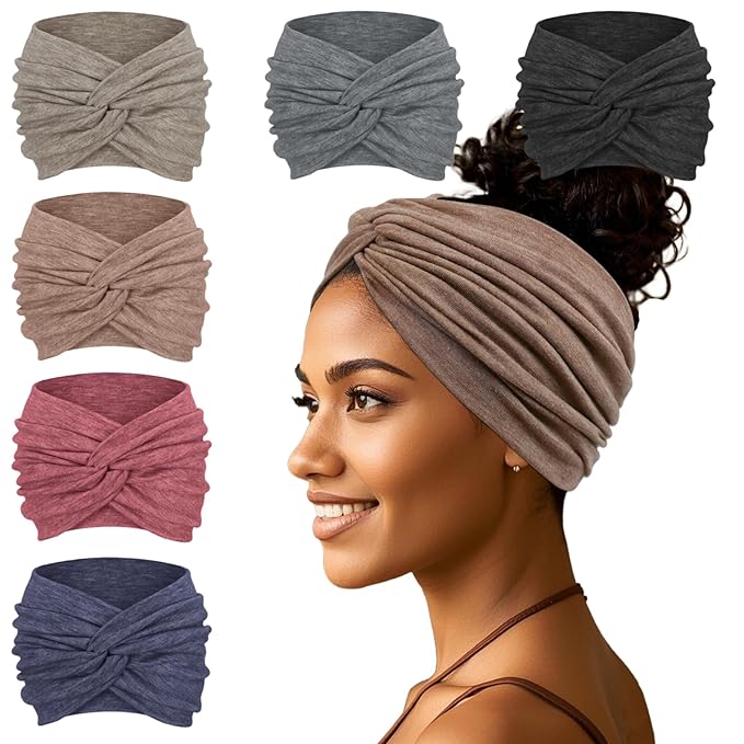 Wide Headbands For Women Extra Large Headband Twisted Knot Head Bands For Women's Hair Band Scarf Turban Accessories 6 Pack