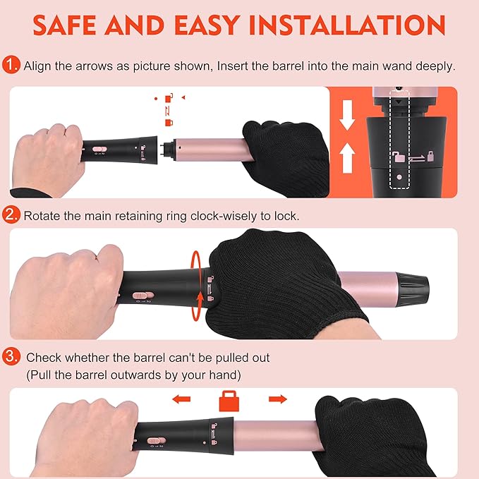 Curling Iron Set, USHOW 6 in 1 Curling Wand Set Hair Iron Kit Instant Heat Up Hair Curler with 6 Interchangeable Tourmaline Ceramic Barrels (0.35'' to 1.25'') Temperature Adjustments, with Gloves