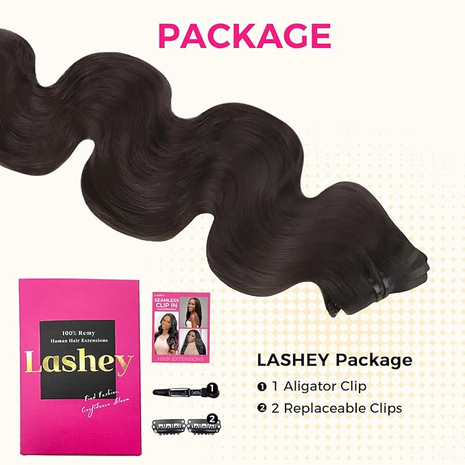 Lashey Seamless Clip in Hair Extensions Human Hair 150g 9pcs 24 Inch Body Wave #2 Dark Brown Clip for Women PU Weft Hair Extensions