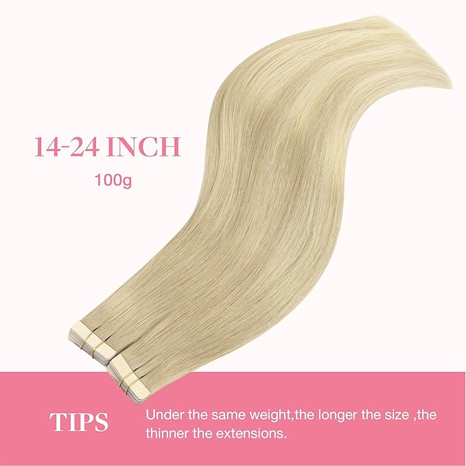 GOO GOO Tape in Hair Extensions Human Hair, 18ET90A Natural Blonde Balayage, 14inch 100g 40pcs, Skin Weft Seamless Invisible, Silky Straight with Thick Ends, Remy Human Hair
