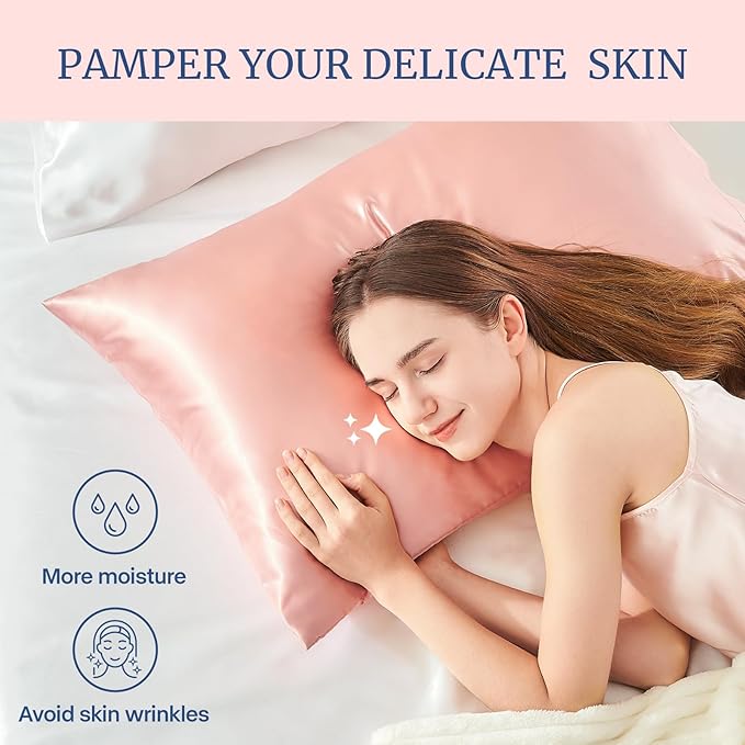 BEDELITE Satin Pillowcase for Hair and Skin, Super Soft and Cooling Similar to Silk Pillow Cases 2 Pack with Envelope Closure, Gift for Women Men(20"x30" Queen Size, Coral)