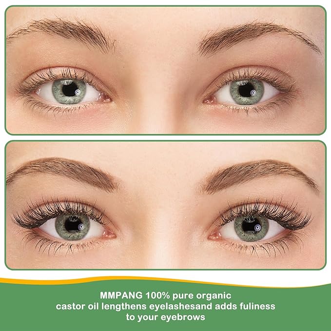 Organic Castor Oil for Lashes Grow, Caster Oils Brow with USDA Certified 100% Pure Natural Glass Bottle, Cold Pressed, Hexane Free. Castor Oil for Hair Growth, Thicker Fuller Brows,8oz