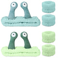 Snail Face Wash Headband Skincare & Wrist Bands for Washing Face Set Cute Spa Headband for Women and Wrist Faces Wash Bands for Shower, Facial Cleaning, Soft Coral Fleece Makeup Headbands,Green