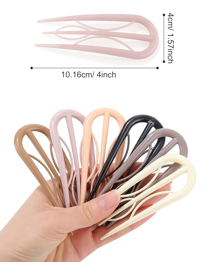 French Hair Pin for Women - U-Shaped Hair Fork for Updos, Chignons & French Twists, Durable Acrylic, Secure & Elegant Styling for All Hair Types (Quiet Tones (Glossy))