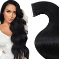 LaaVoo Black Tape in Extensions Long Human Hair Extensions Tape ins 28 Inch 65g 20pcs Tape on Hair Extension Real Human Jet Black Silky Straight