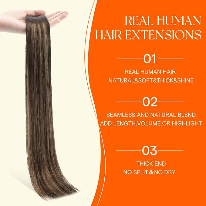 Full Shine Invisi Edge Tape in Hair Extensions 18 Inch Color Darkest Brown and Light Brown Invisible Machine Remy Balayage Hair Extensions Real Human Hair Tape ins No Knots for Women 20Pcs 50Grams