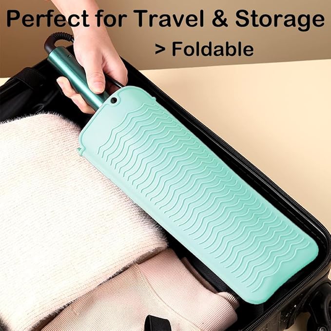 2 Pcs Professional Silicone Heat Resistant Mat Pouch for Curling Iron, Flat Iron and Other Hot Tools, Portable Travel Mat and Cover for Hair Styling Tools with Hanging Hole (2PCS Green)