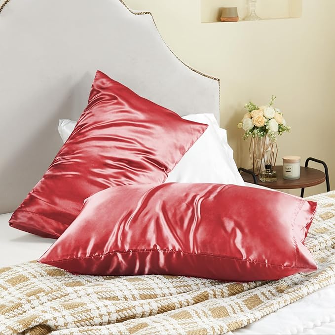 BEDELITE Satin Pillowcase for Hair and Skin, Super Soft and Cooling Similar to Silk Pillow Cases 2 Pack with Envelope Closure, Gift for Women Men(20"x36" King Size, Baked Apple)
