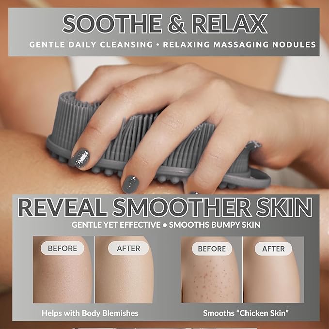 Silicone Body Scrubber for Shower - Gentle Exfoliating Back Scrubber with Soft Bristles - Avilana Premium Dual Sided Bath Brush Massage - Loofah Alternative for Sensitive Skin - Gift Women Men