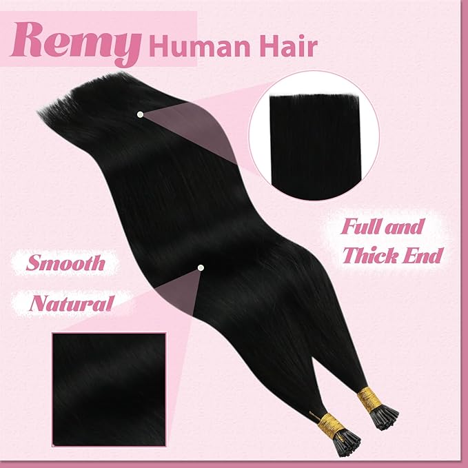 YoungSee I Tip Hair Extensions Human Hair Black 18 Inch Itip Human Hair Extensions Black I Tip Extensions Cold Fusion Itips Hair Extensions Human Hair Keratin Tip Extensions for Everyday Wear 60s 50g