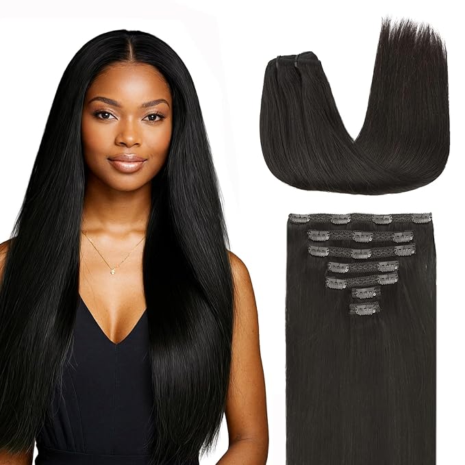 Lashey Clip in Hair Extensions, Real Human Hair, 18 Inch #1B Natural Black 7pcs 120g, Straight Remy Human Hair