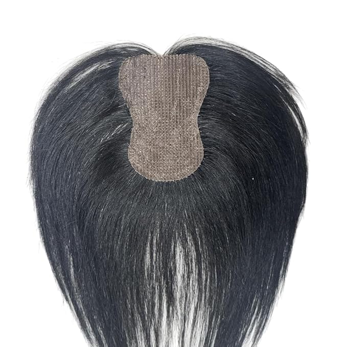 Anemone 100% Real Human Hair Topper No Need Clips Magic Paste Hair Seams 7x10cm Skin Base Fringe Bangs Easy to Wear (1B Middle Bangs)