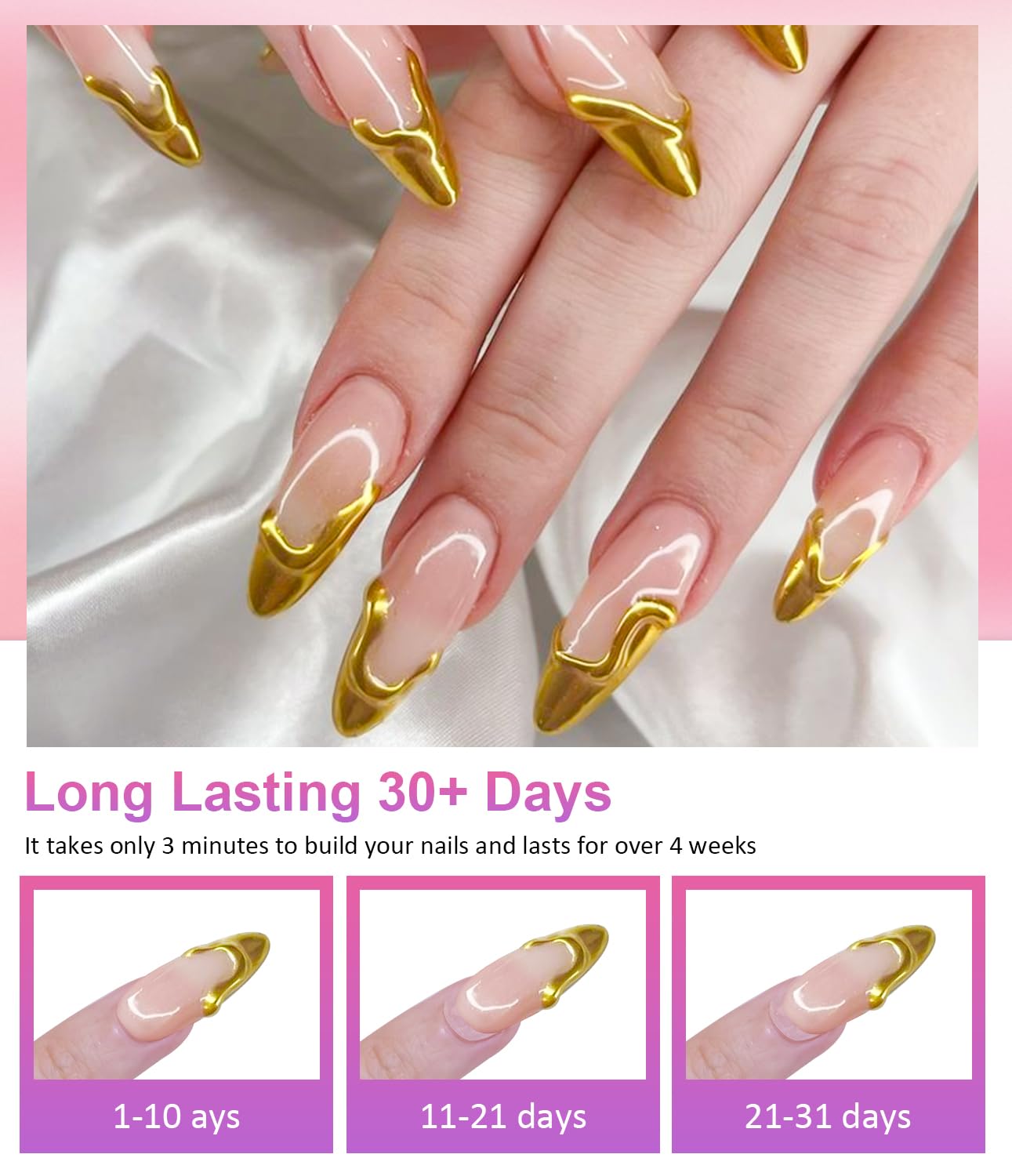 3D Nail Gel - Rose Gold Chrome Nail Powder 15g Clear 3D Sculpting Gel Non-Sticky Hand Hard Gel Carving Gel with Laser Copper Chrome Powder for Nail Art Home DIY