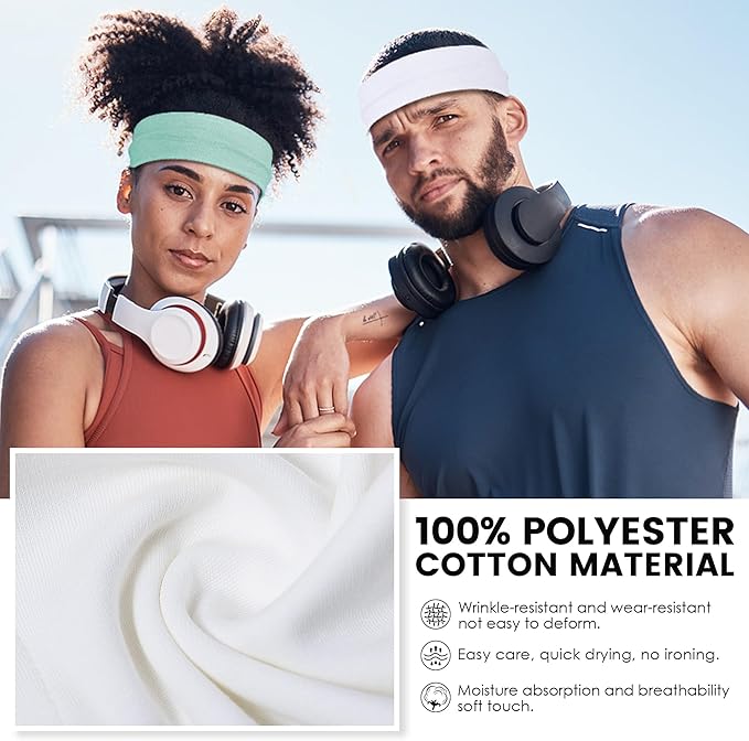 10 PCS Headbands for Women - Fashion Non Slip Cotton Headbands for Women and Men Perfect for Sports and Outdoor Activities in Summer,Including Running, Yoga, Cycling, Gym Workouts