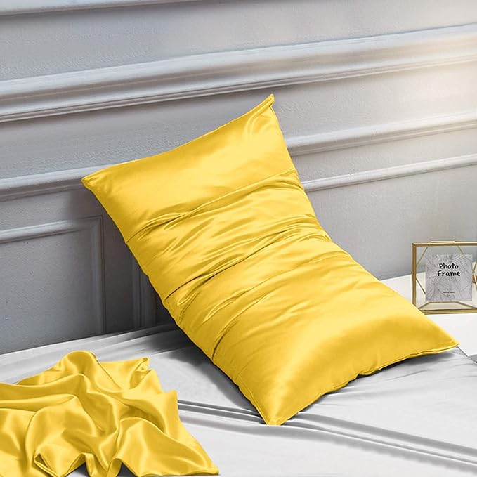 NTBAY 2 Pack Satin King Pillowcases for Hair and Skin, Luxurious and Silky Pillow Cases with Envelope Closure, 20x36 Inches, Yellow