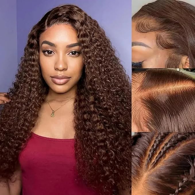 22 Inch Chocolate Brown Deep Wave Lace Front Wigs Human Hair Pre Plucked 200% Density 13x6 HD Lace Frontal Wigs with Baby Hair Deep Curly Wet and Wavy Glueless Wigs for Women (4# Brown, 22 Inch)