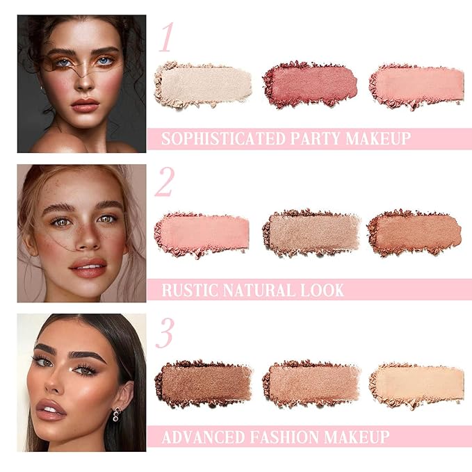 Coosa Blush Palette, Highlighter Contour Makeup Palette, Blush for Cheeks, All-In-One Bronzer Bright Shimmer Cosmetics Sets for Eyes, Lips & Cheeks