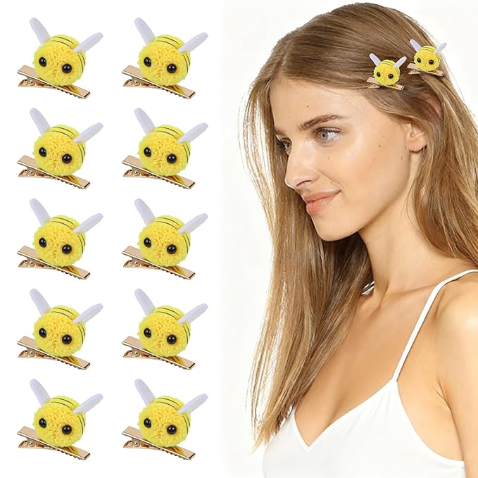 10 PCS Bee Hair Clips, Felt Bee Hairpins Spring Themed Alligator Clip Women Bangs Clips BumbleBee Hairs Barrette Cute Hair Accessories for Women Girls