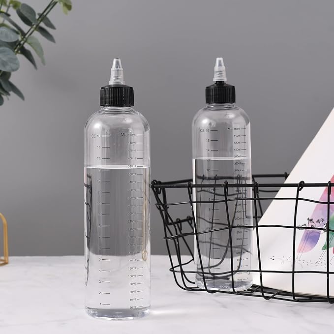 driew Applicator Bottles for Hair, 16.9oz Hair Squeeze Bottle for liquids Twist-On Top Tip Cap with Ratio Graduated Scale Color Applicator Bottle Dye Pack of 2 (16.9oz)