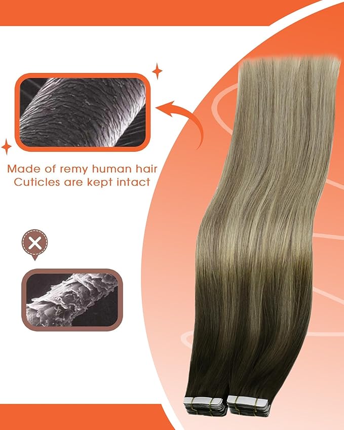 Sunny Tape in Hair Extensions Human Hair Dark Brown Balayage Blonde Hair Extensions Real Human Hair Tape ins 22 Inch Tape in Extensions 20Pcs 50g
