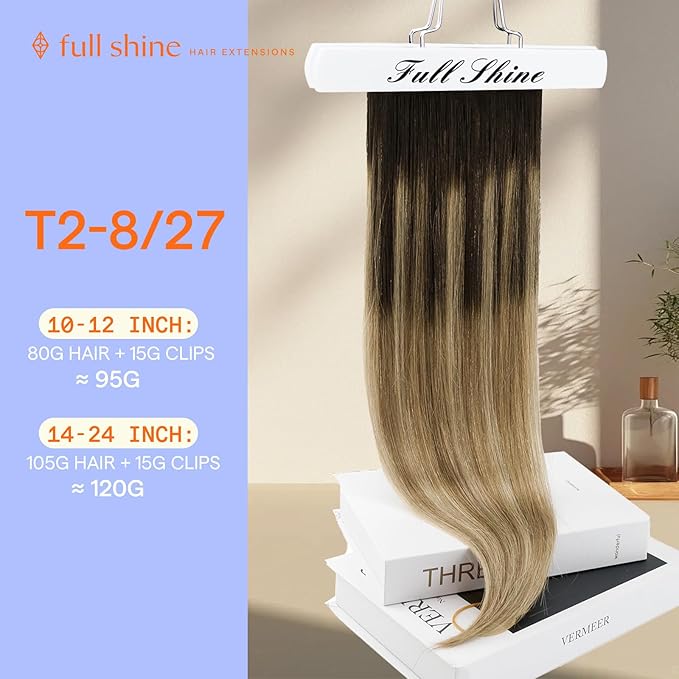 Full Shine Balayage Hair Extensions Clip in 20 Inch Dark Brown Ombre Ash Brown Mix Honey Blonde Balayage Remy Hair Extensions Clip in Human Hair 120 G 7 Pcs