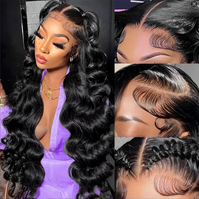 34 Inch 13X6 Body Wave Lace Front Wigs Human Hair Pre Plucked HD Lace Frontal Wig Human Hair 200% Density Glueless Wigs for Women Natural Color