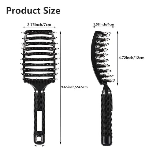 2PCS Curved Vented Hair Brush Boar Bristle Hair Brushes Paddle Detangling Brush Professional Styling Hairbrushes Detangler for Women/Men/Kids Wet Dry Thick Curly Straight Hair (Gold+Black)