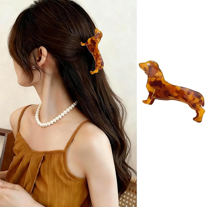 Puppy Hair Clips for Women, Brown Dachshund Hair Claw Clips Funny Strong Hold Dog Hair Jaw Clips Animal Hair Barrettes Cute Pet Hair Barrette Puppy Hair Accessories Decoration for Thick Thin Hair