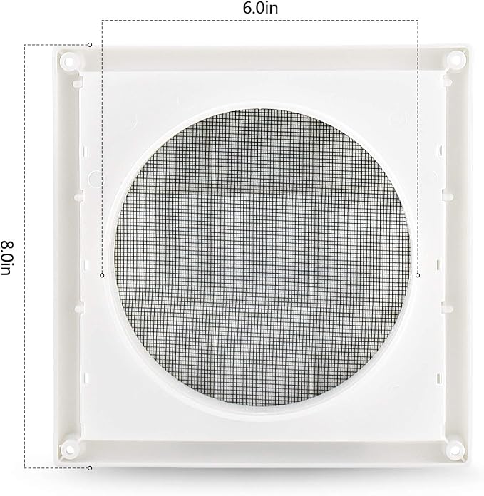 Funmit 6" Louvered Vent Cover 8" x 8" Oversize Outside Dimensions for Exterior Wall Vent Hood Outlet Airflow Vent Dryer Air Vent (White)